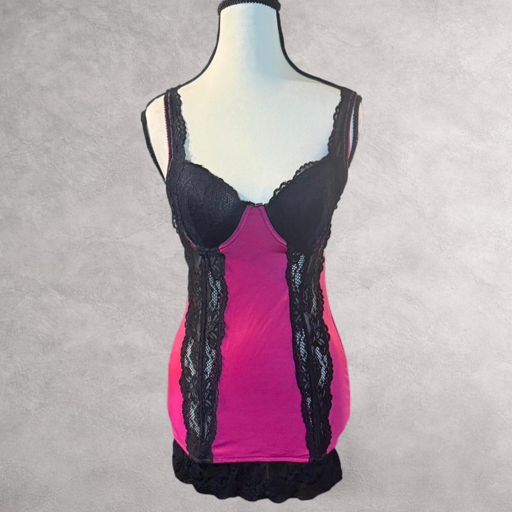 Rampage Pink & Black Lace Bustier Mini‎ Dress Size Medium